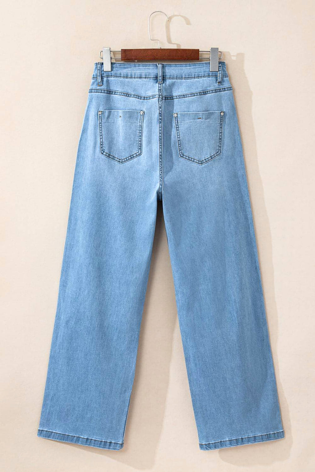 Light Blue Floral Rhinestone Decor High Rise Wide Leg Jeans - enhanced image 5
