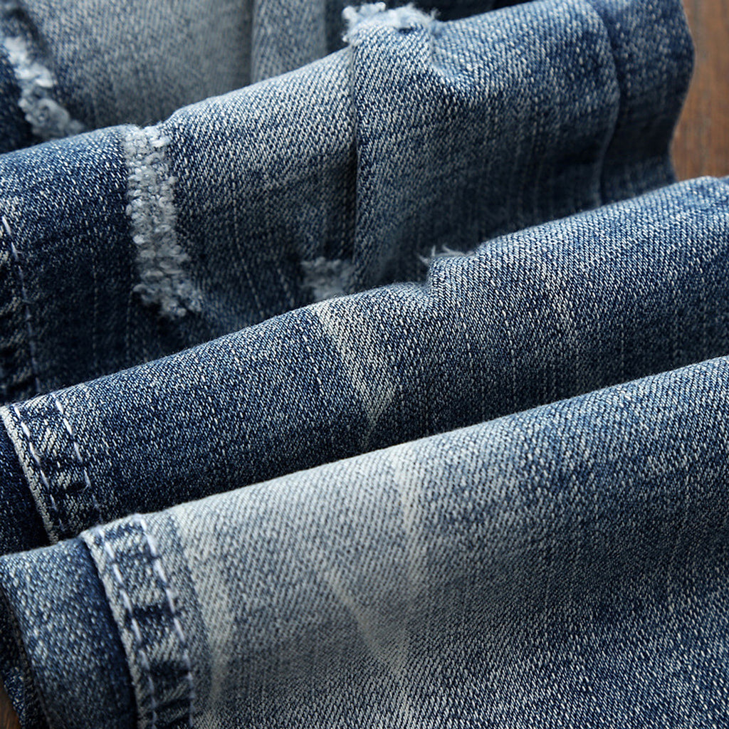 Light-colored Ripped Jeans Men's Scraped Broken Trousers Slim Small Straight Leg Pants - enhanced image 5