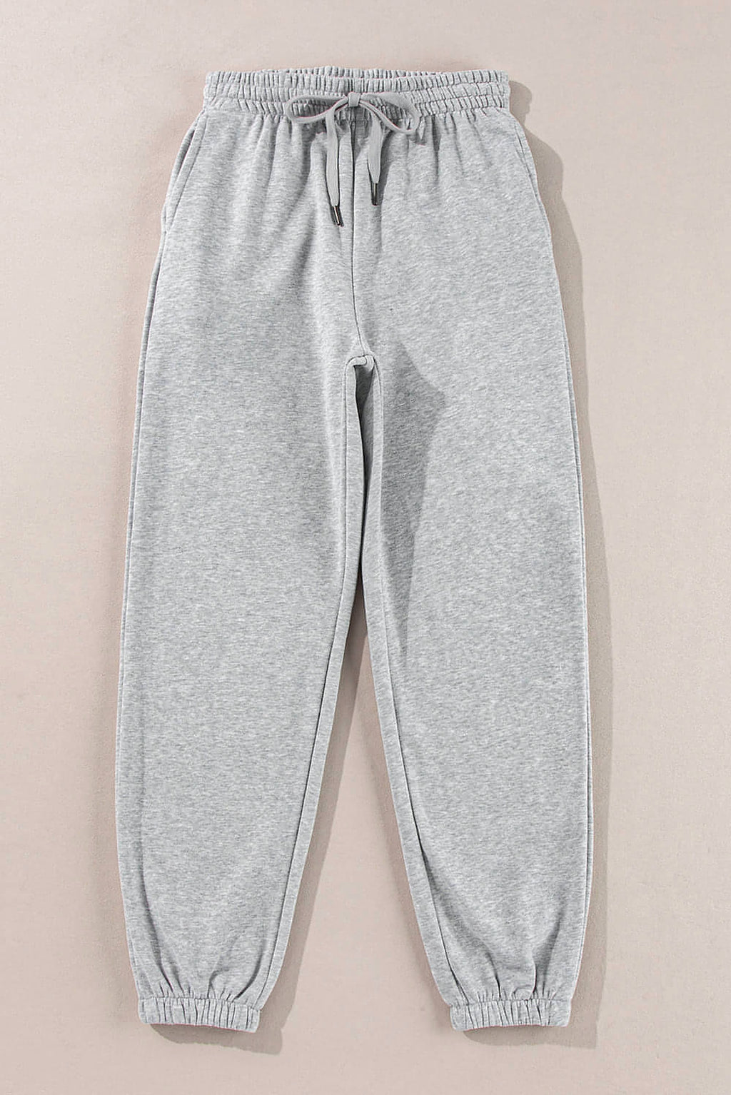 Light Grey Solid Color Fleece Lined Drawstring Waist Joggers - enhanced image 5