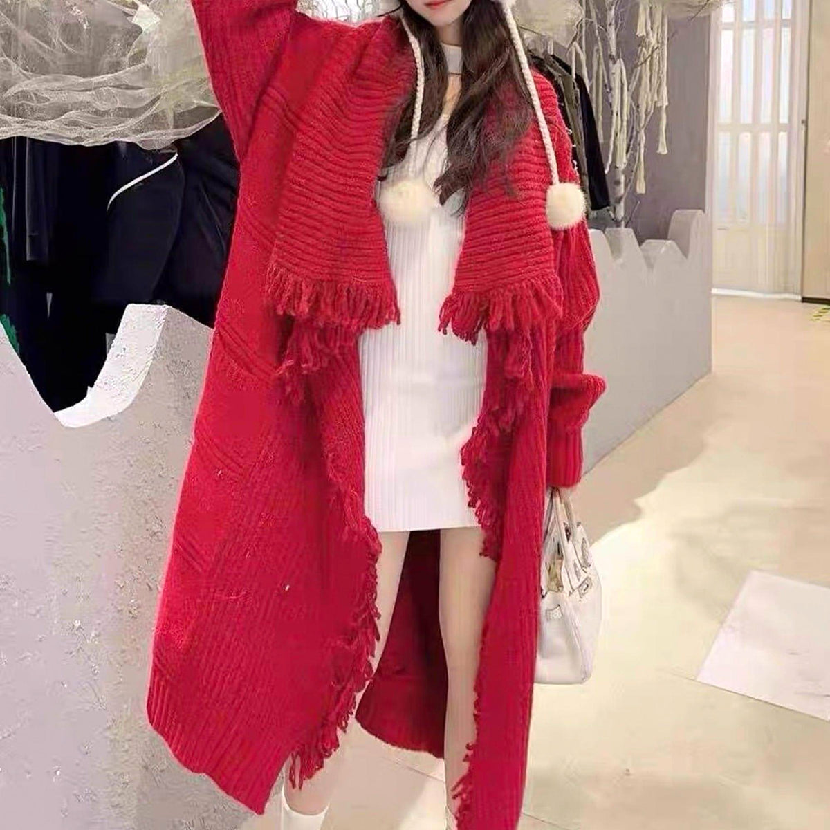 Long Alpaca Wool Sweater Coat Handmade Womens Clothing - enhanced image 5