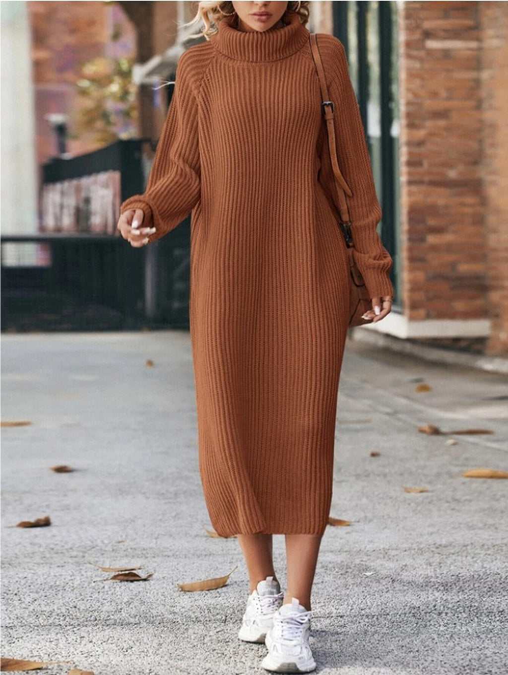 Long Below The Knee Loose High Collar Knitted Dress Sweater - enhanced image 5