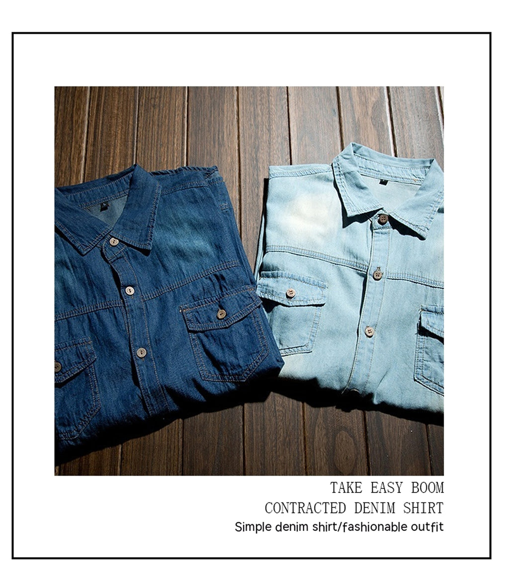 Long Sleeve Denim DressShirt Jacket Slim Style Men's Thin - enhanced image 5