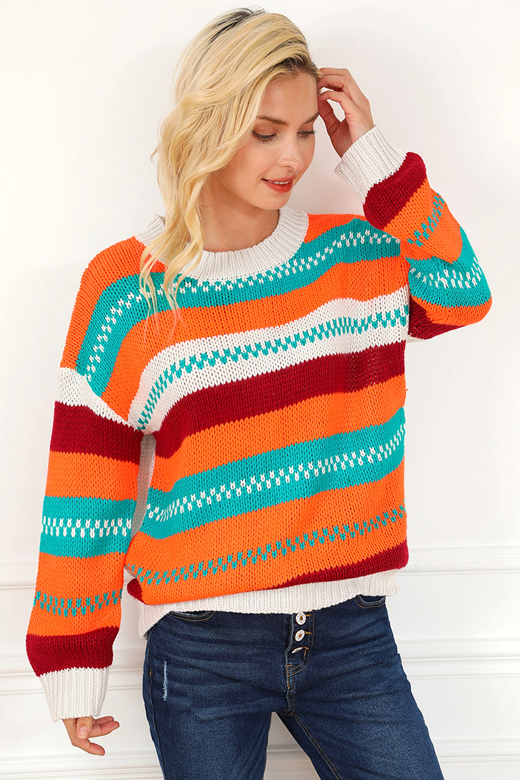 Loose Color Pullover Regular Sleeve Sweater Women - enhanced image 5