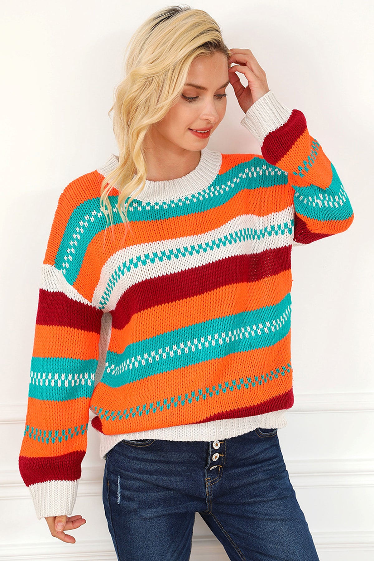 Loose Color Pullover Regular Sleeve Sweater Women - enhanced image 5