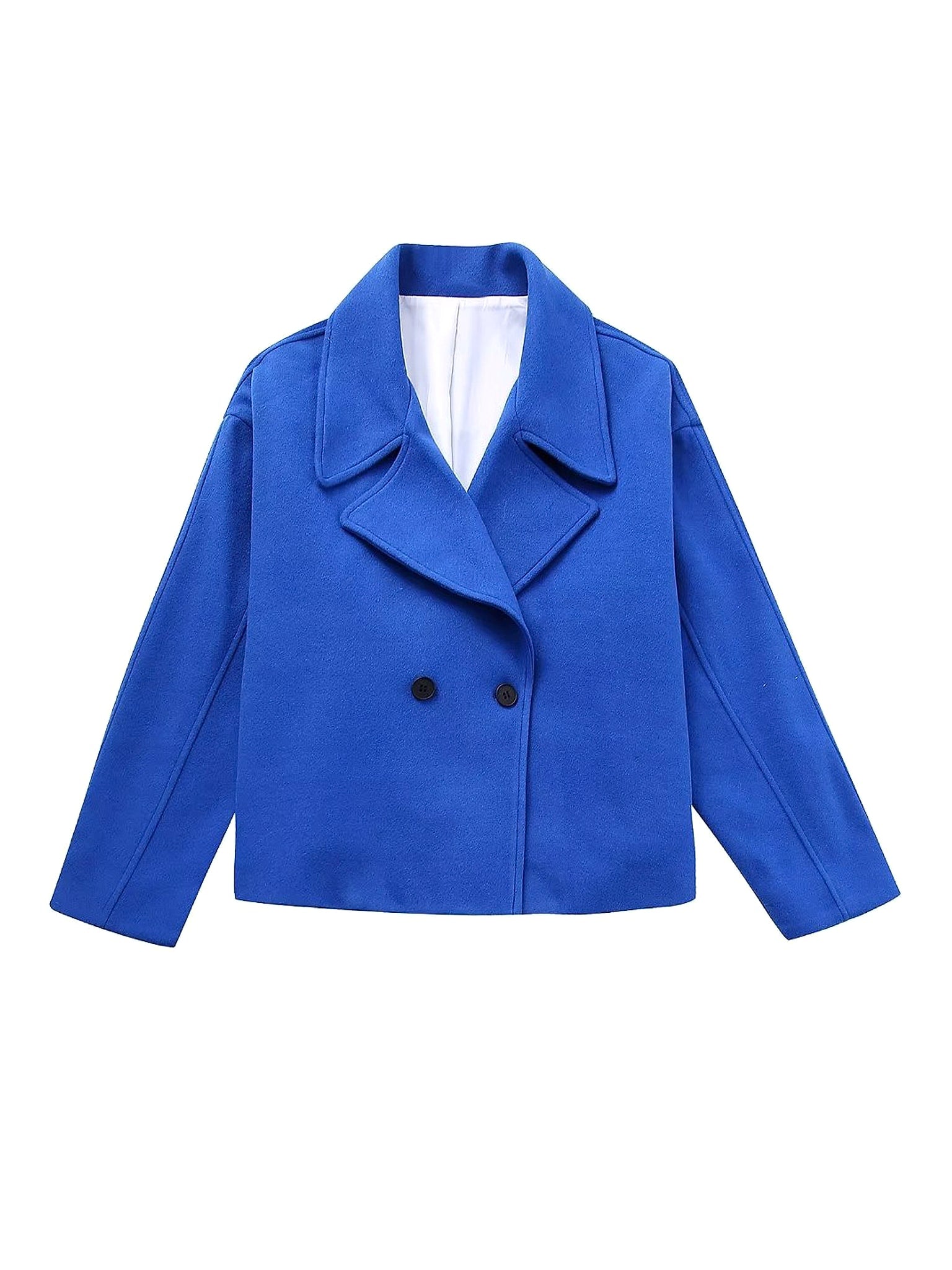 A1. Loose Double-breasted Short Design Woolen Coat - enhanced image 5