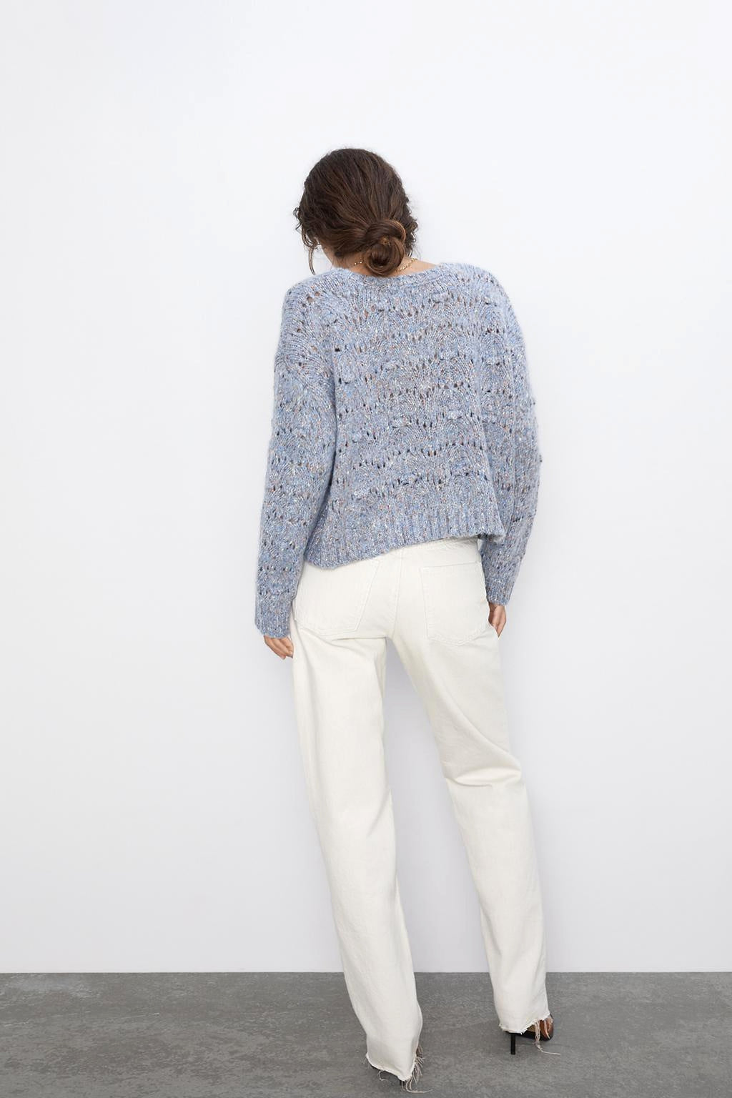 Loose hollow pullover round neck thin sweater short sweater women - enhanced image 5