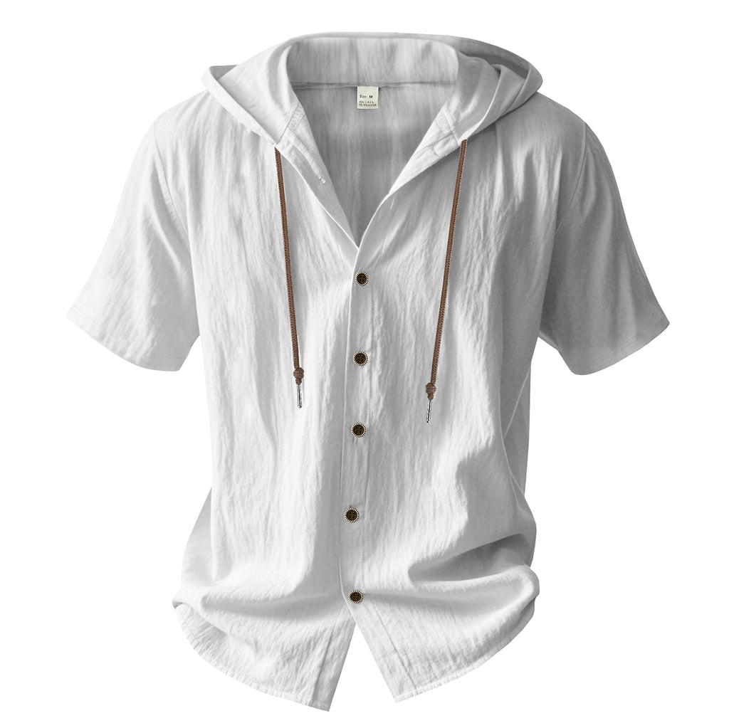 Loose Hooded Short-sleeved Shirt For Men - enhanced image 5