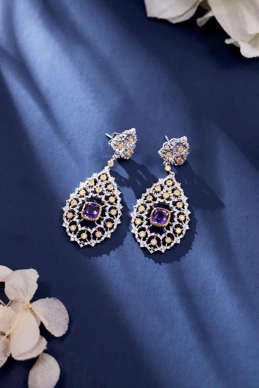 Luxury 925 Silver Plated Natural Amethyst Drop Earrings - enhanced image 5
