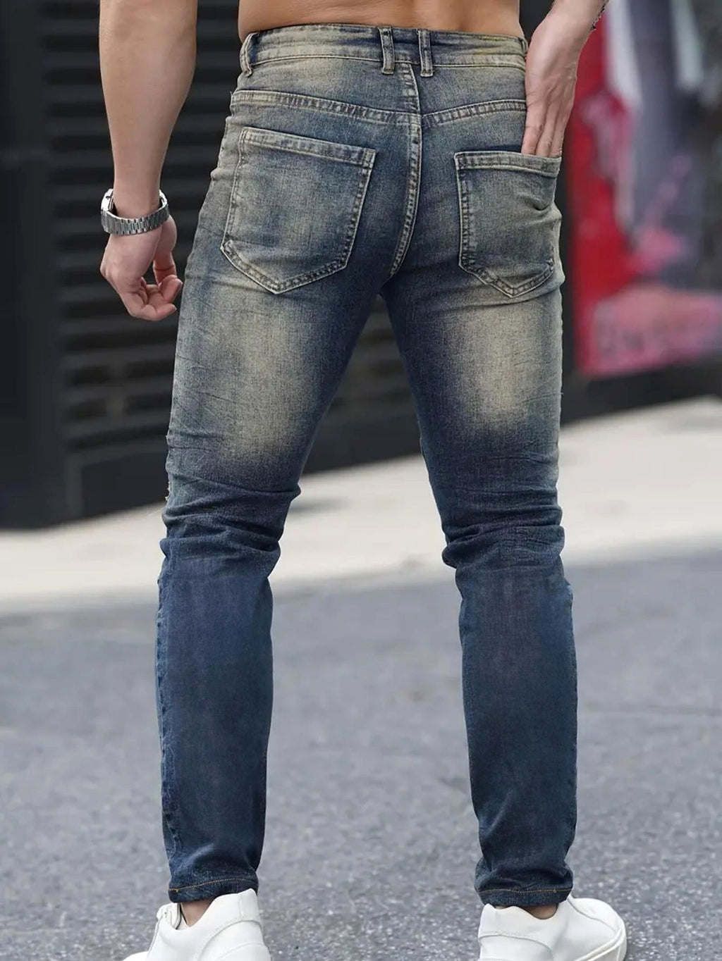Men’s Ripped Stretch Jeans – Navy High Street | Urban Cool 25 Edition - enhanced image 5