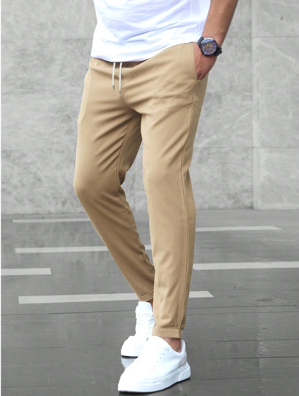 Men’s Slim Fit Casual Pants With Drawstring & Pockets - enhanced image 5
