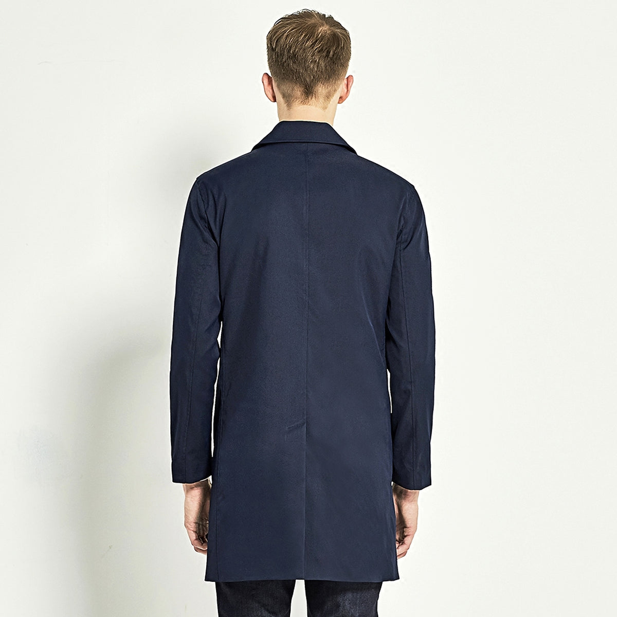 Men Trench Coat Navy Blue Single Breasted - enhanced image 5