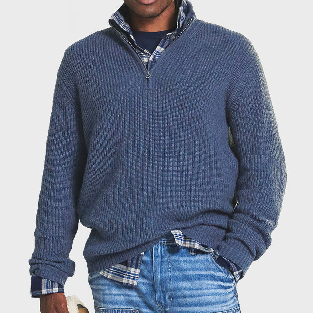 Men's Business Casual Loose Zip Stand Collar Sweater - enhanced image 5