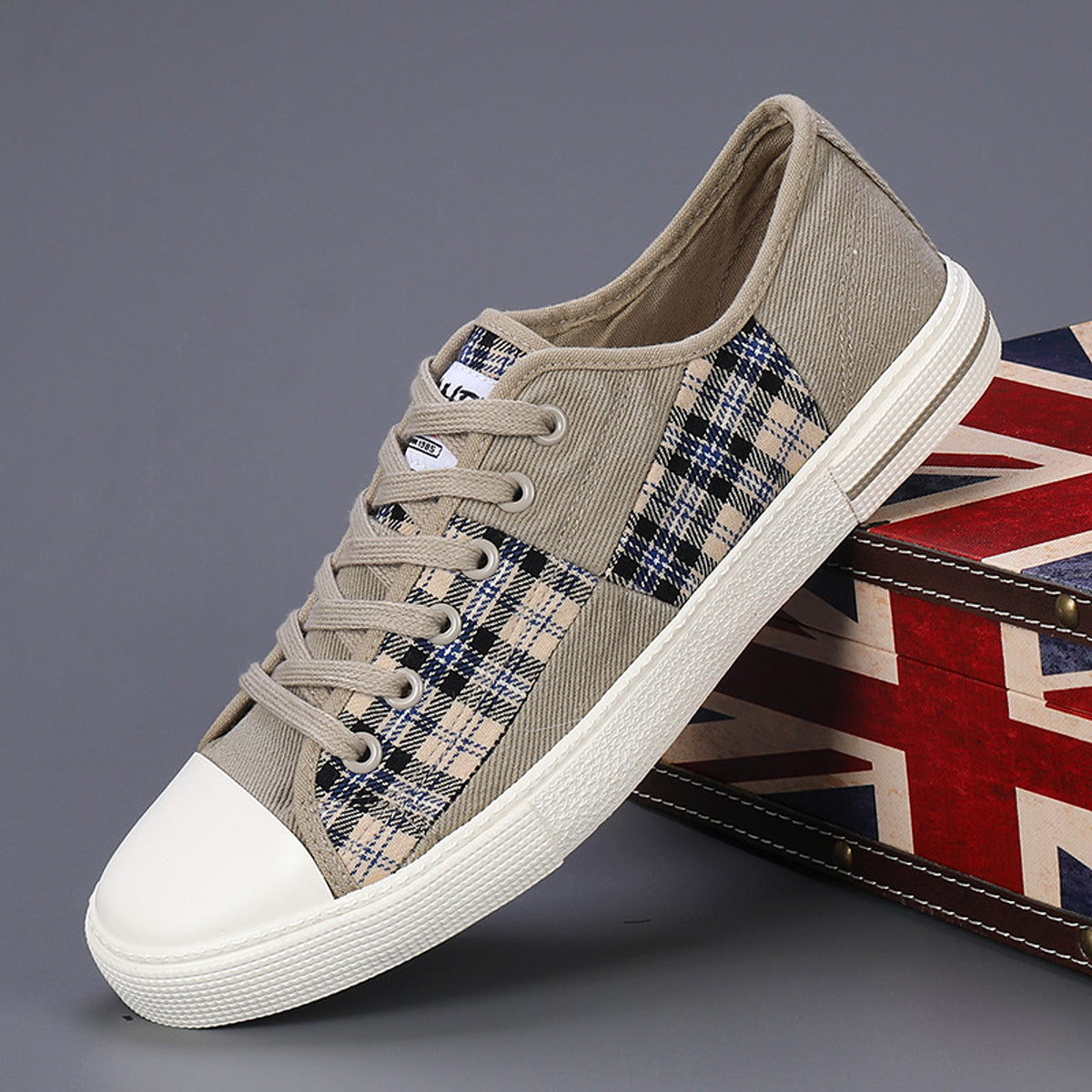 Men's Canvas Lightweight Height Increasing Stitching Casual Low Top Sneakers Shoes - enhanced image 5