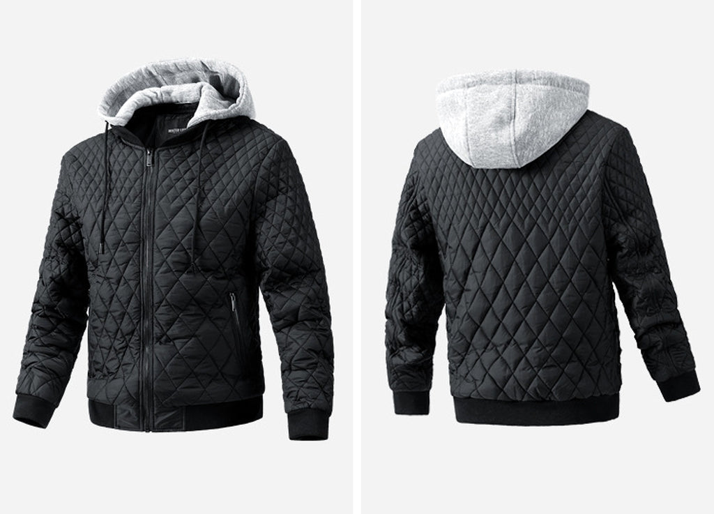Men's Casual Jacket Quilted Cotton Removable Hood Jacket - enhanced image 5
