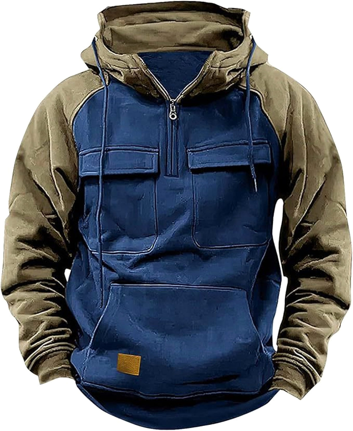 Men's Contrast Color Workwear Hoodie – Fall/Winter Streetwear Style - enhanced image 5
