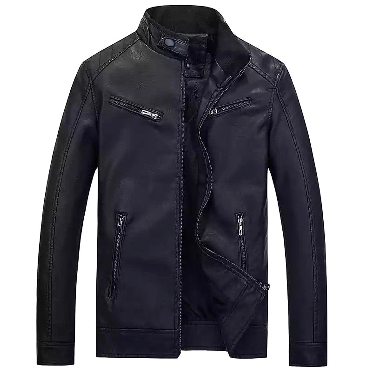 Men's Fashion Casual PU Leather Fleece Padded Coat