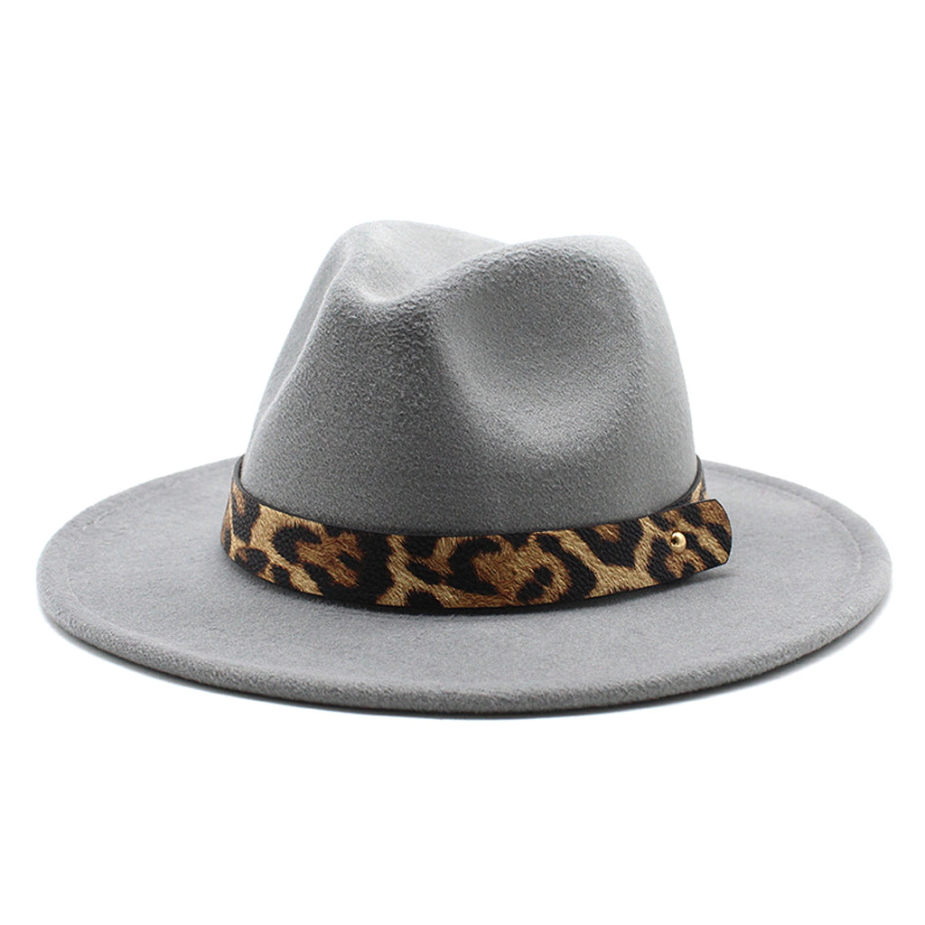 Men's Fashion Leopard Print Woolen Big Brim Top Hat - enhanced image 5