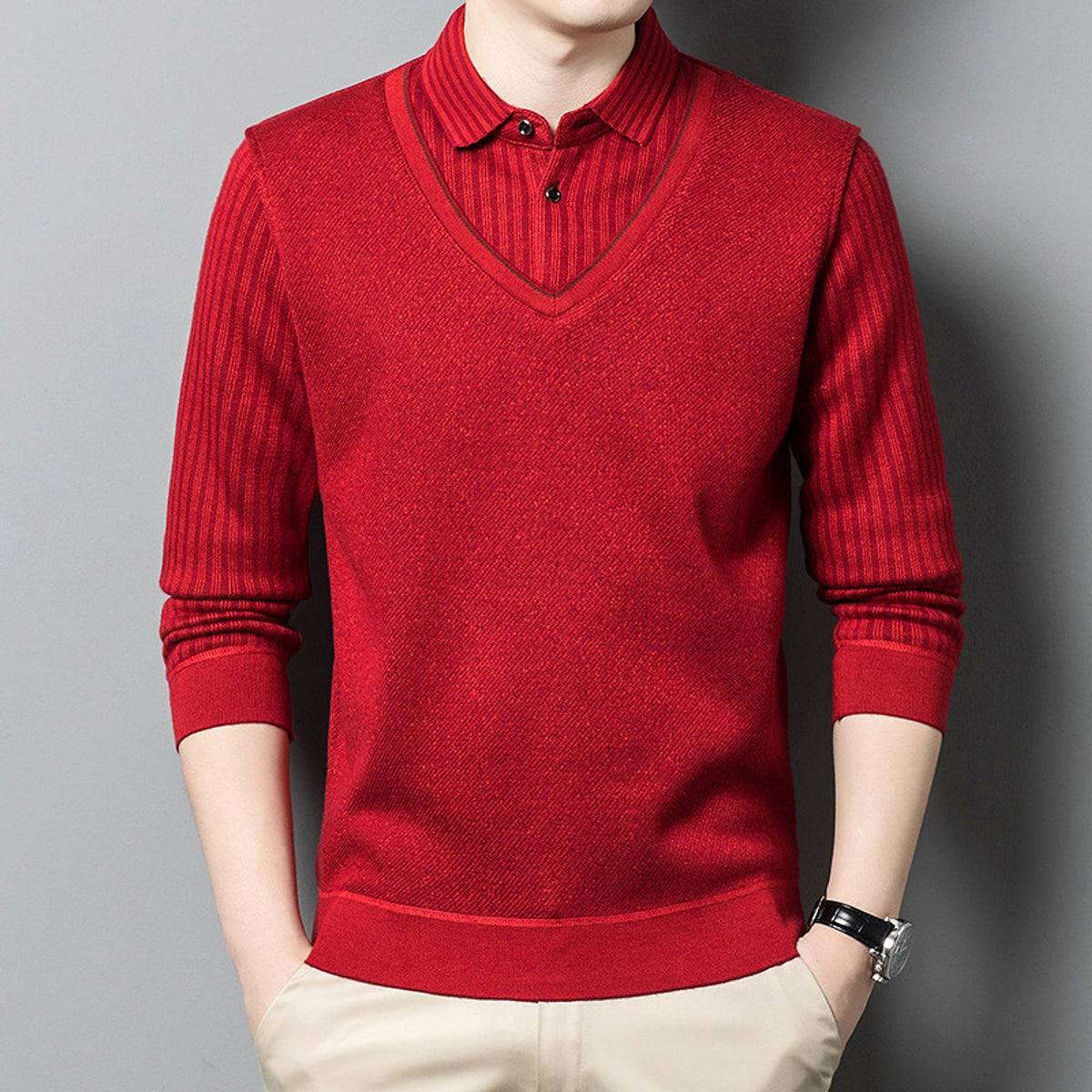Men's Fleece False-two-piece Sweater - enhanced image 5
