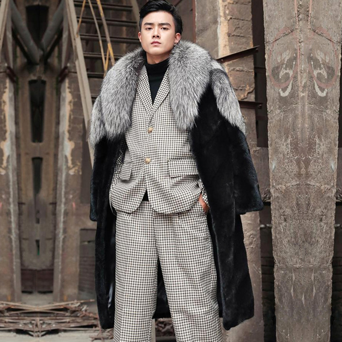 Men's Fur Trench Coat - enhanced image 5