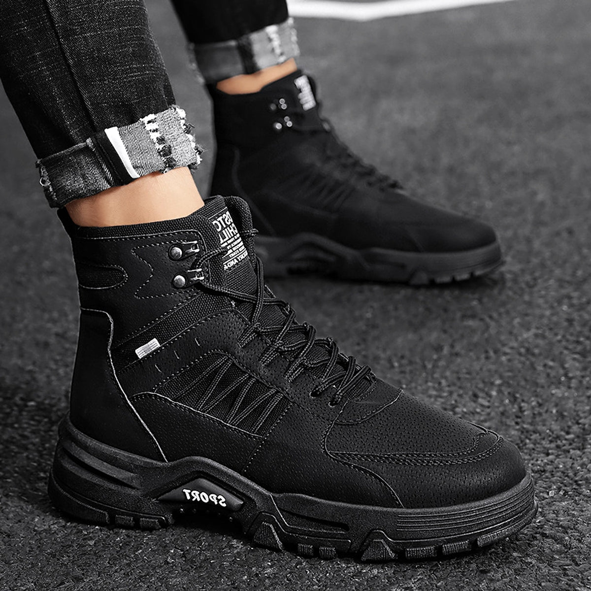 Men's High Top Men's Autumn And Winter Leather Work Shoes - enhanced image 5