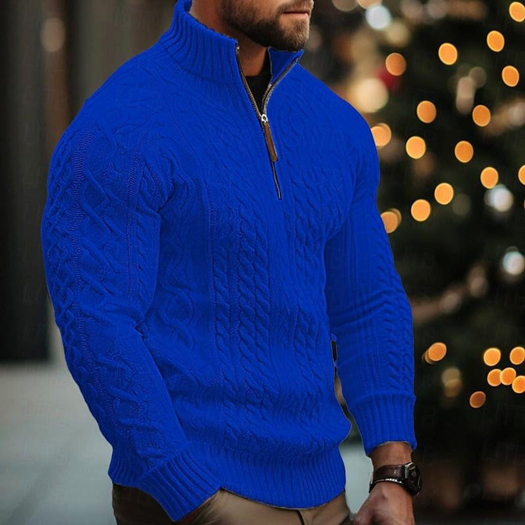Men's Knitwear Half Zipper Coat Solid Color Twisted Thickened Sweater - enhanced image 5