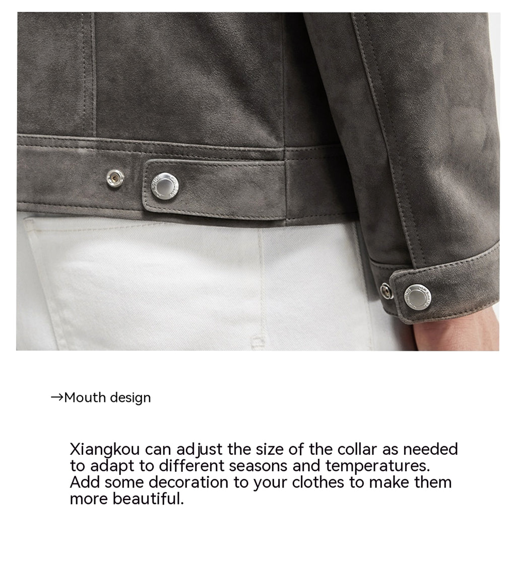 A1. Men's Lambskin Suede Lapel Biker's Leather Jacket - enhanced image 5