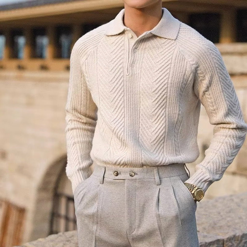 Men's Lapel Knitted Sweater Winter Pullover Long-sleeved Top Clothes - enhanced image 5