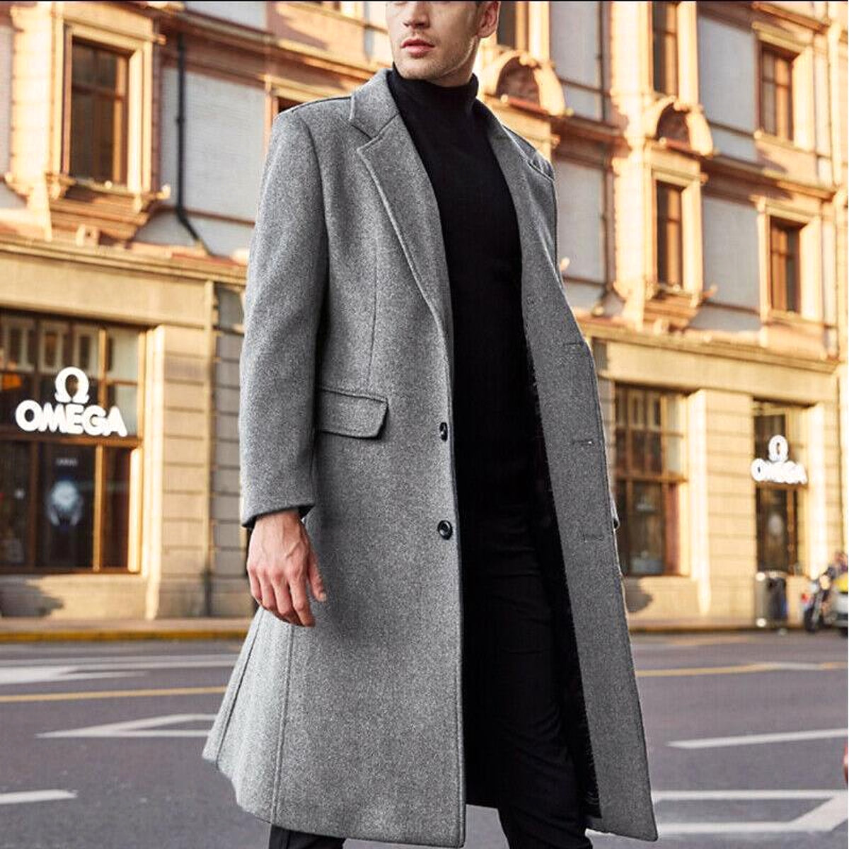 Men's Long Trench Coat Woolen Coat - enhanced image 5