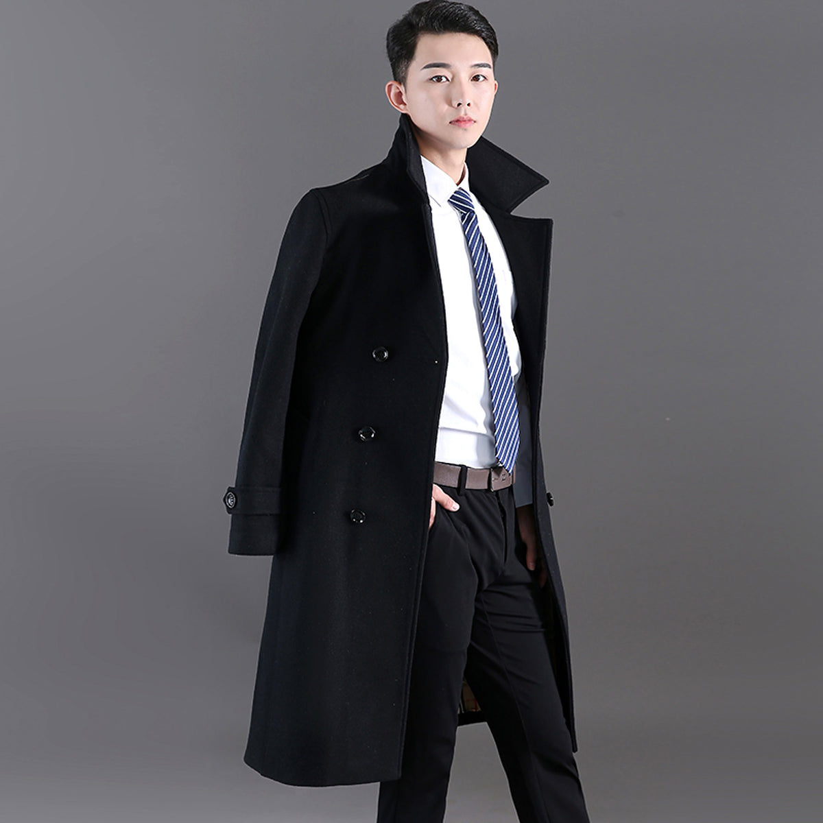 Men's Long Trench Coat - enhanced image 5