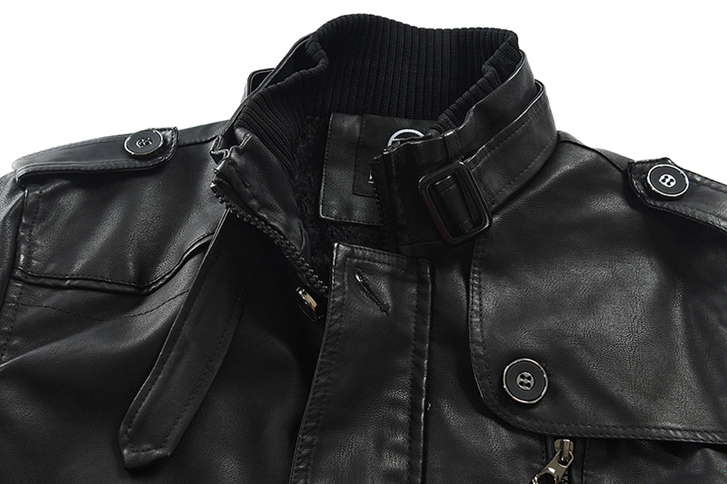 Men's Mid-length Stand-up Collar Slim Large Size Leather Trench Coat - enhanced image 5