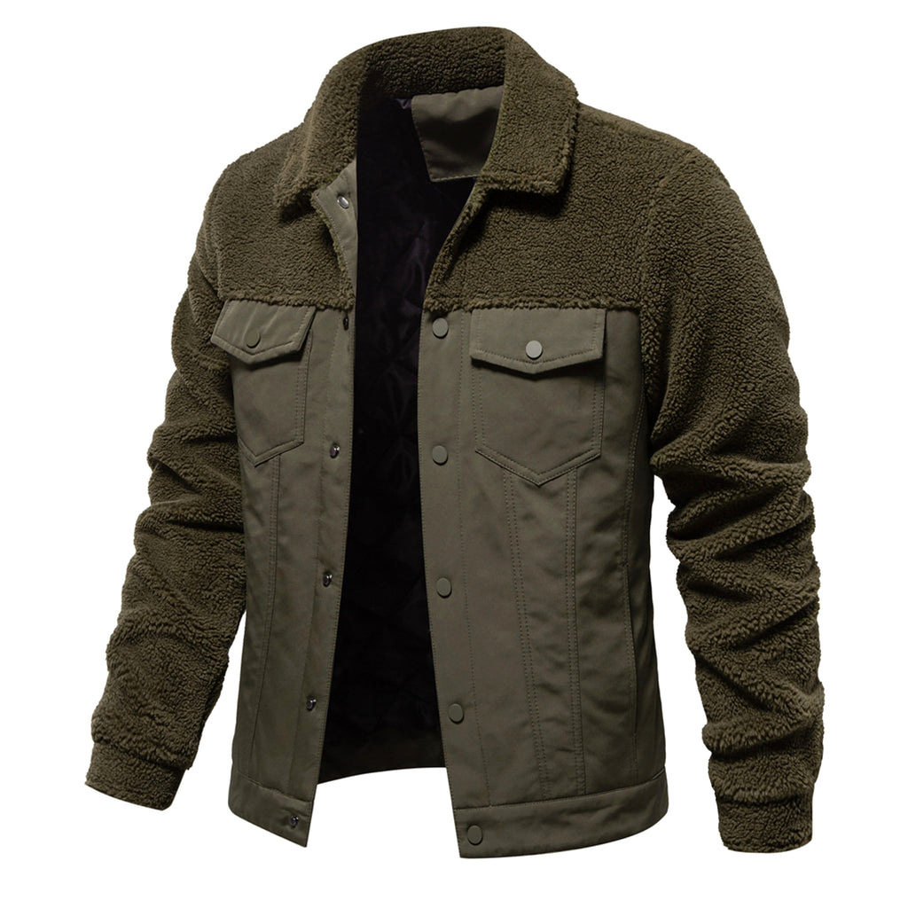 Men's New Jacket Fashion Casual Patchwork Lamb Wool Coat - enhanced image 5