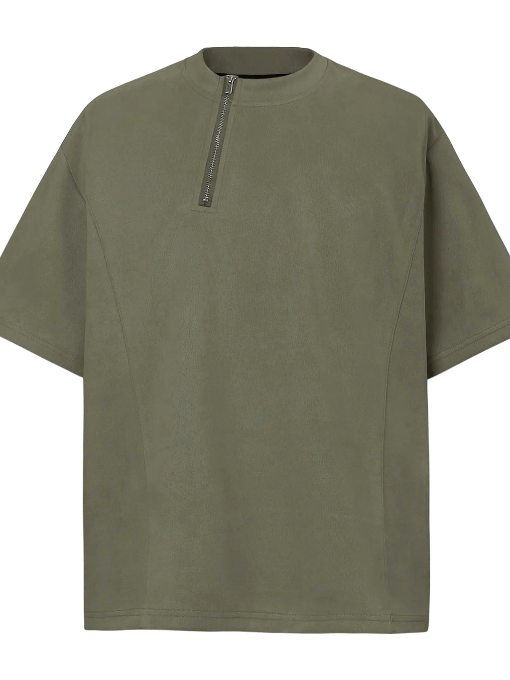Men's Oversized Diagonal Zip Short Sleeve T-Shirt - enhanced image 5