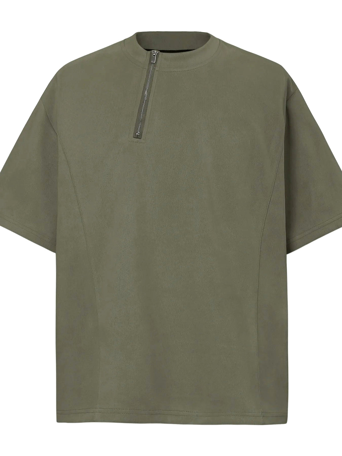 Men's Oversized Diagonal Zip Short Sleeve T-Shirt - enhanced image 5