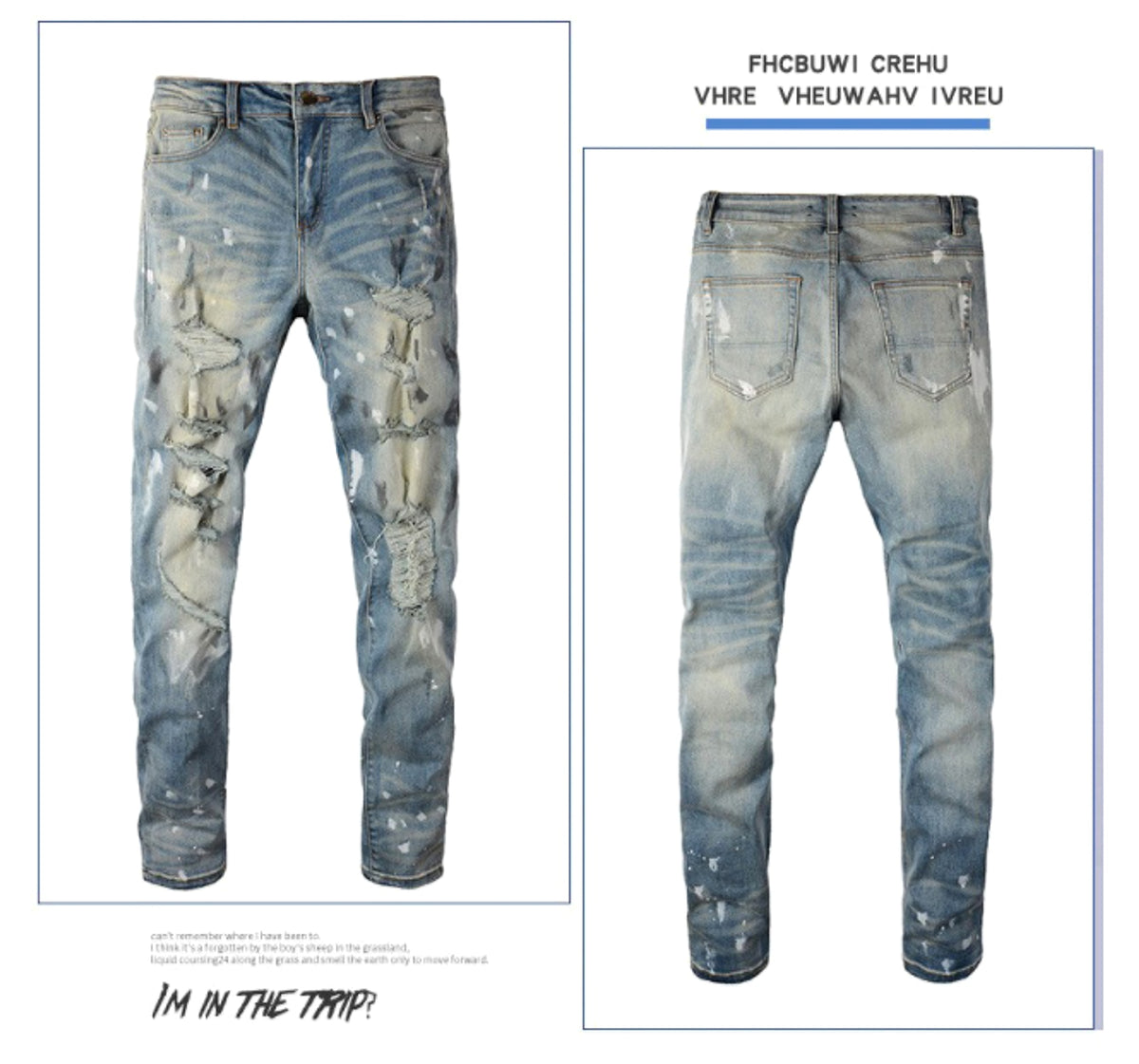 Men's Patch Slimming And Perforated Jeans - enhanced image 5
