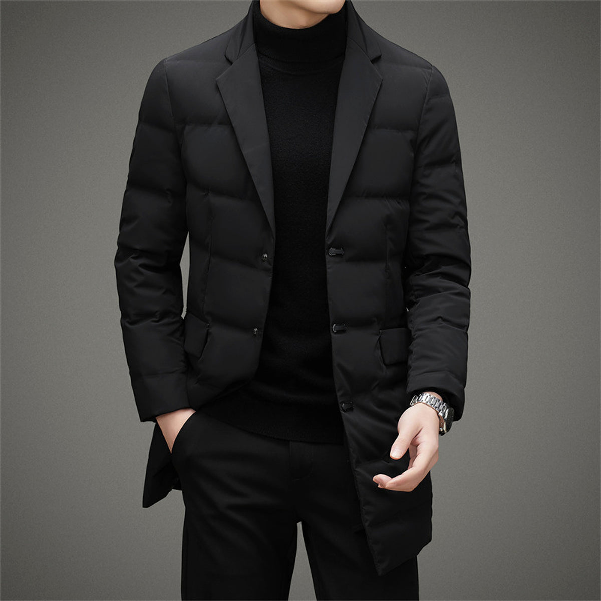 A.1 Men's Scarf Collar Cold-proof Down Jacket Coat Mid-length - enhanced image 5