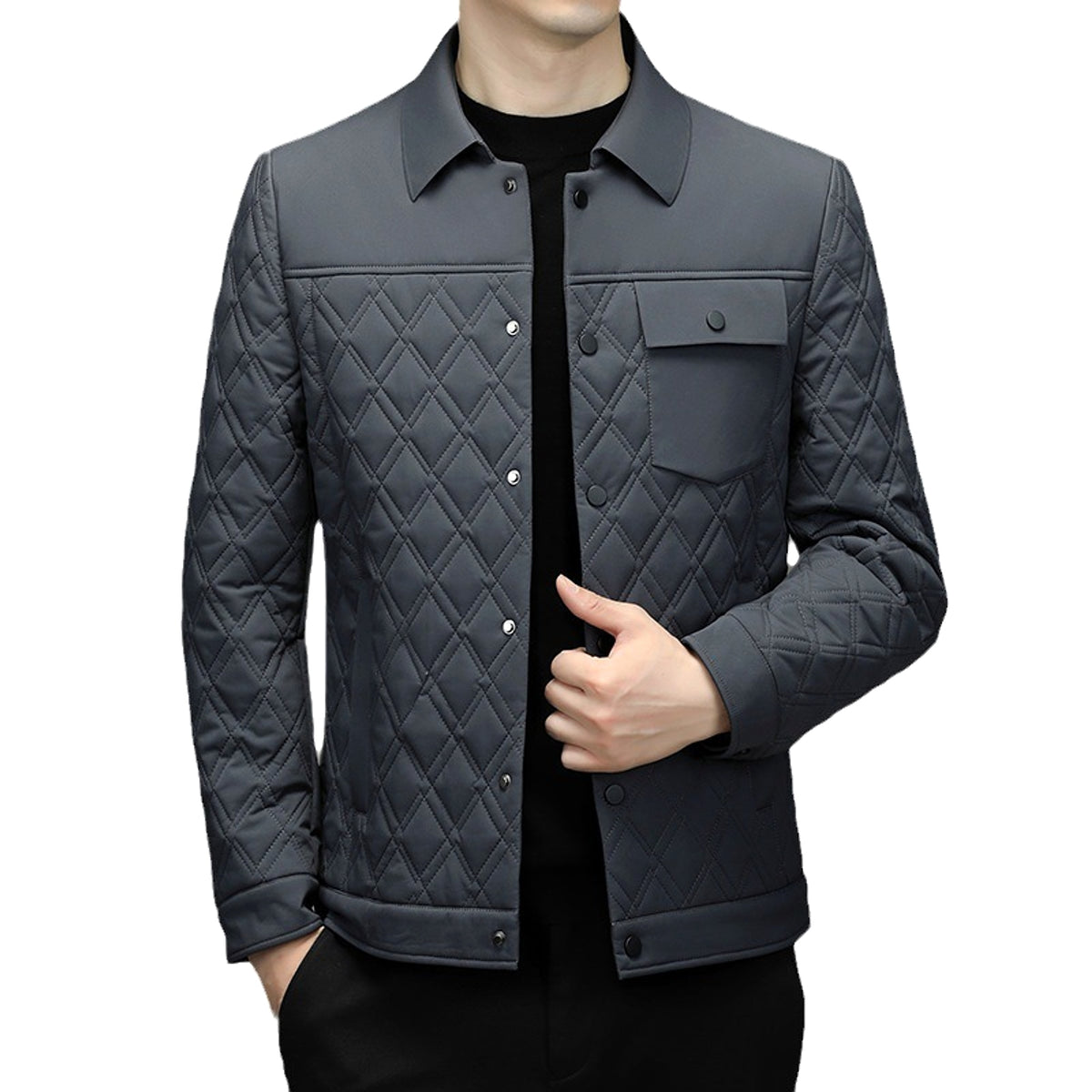 Men's Simple Casual Cotton-padded Jacket With Mulberry Silk - enhanced image 5