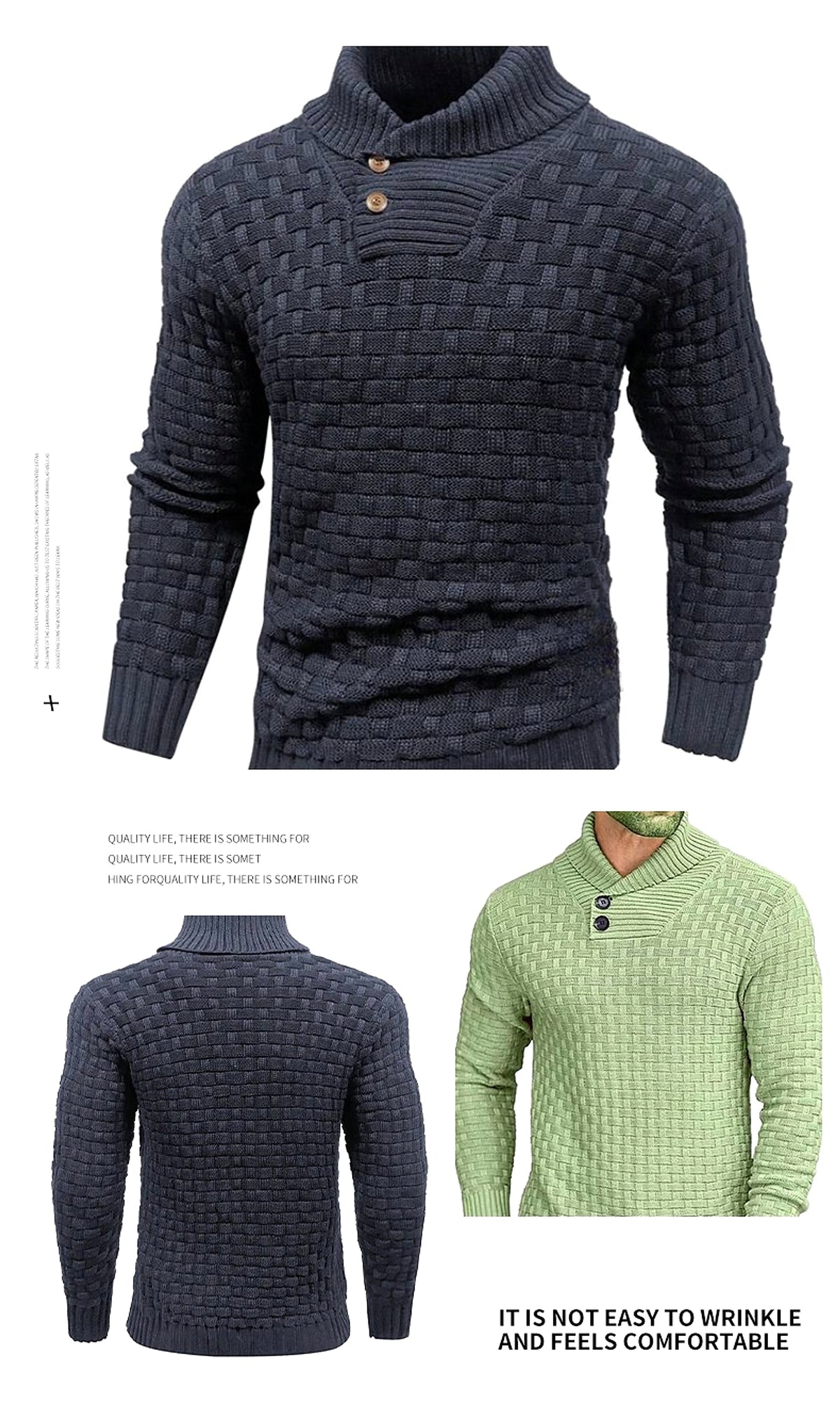 Chic Buttoned Slim Turtleneck Sweater for Men - enhanced image 5