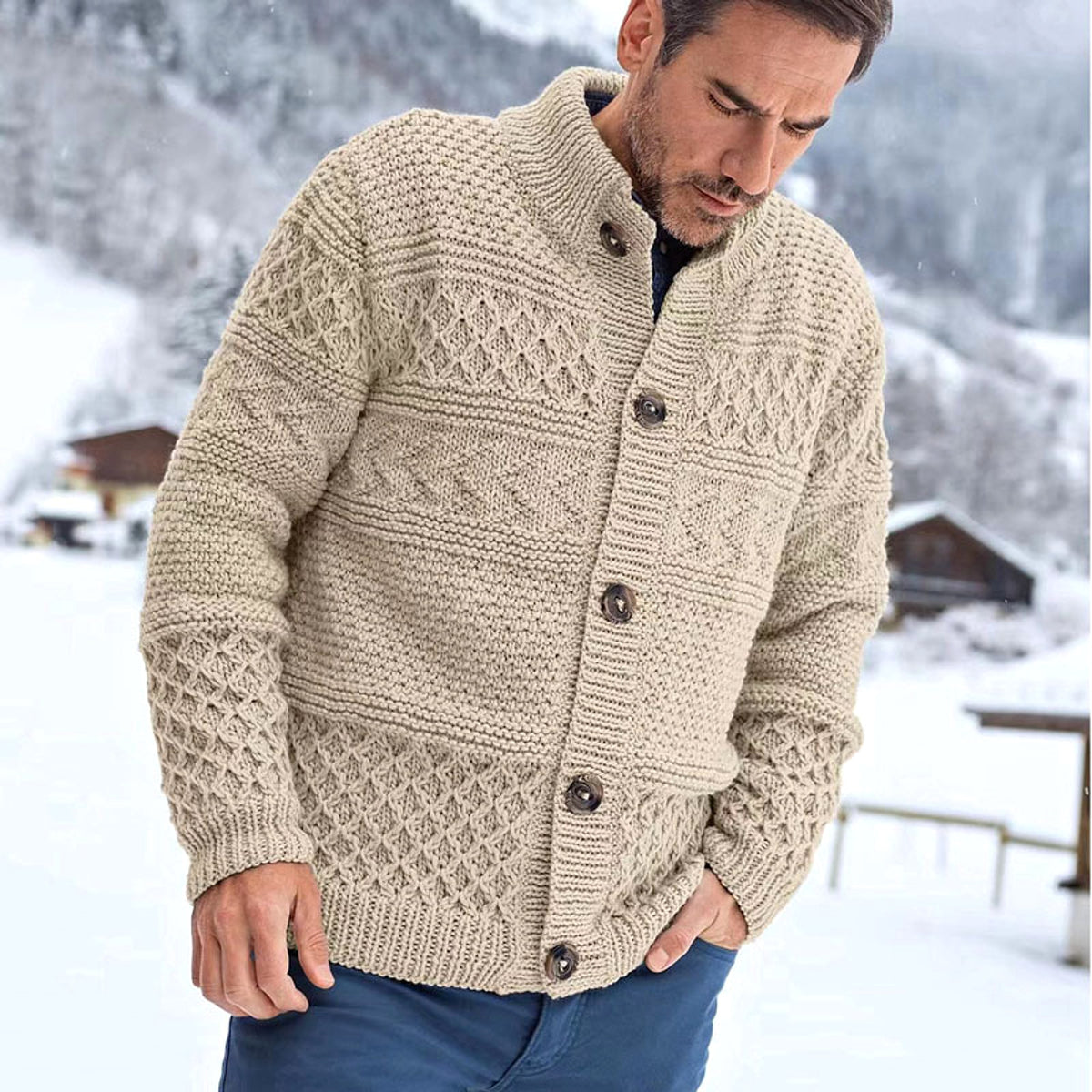 A.1 Men's Solid Color Fried Dough Twists Cardigan Coat - enhanced image 5