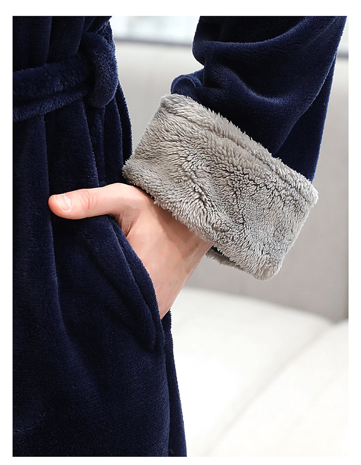Men's Winter Plus Size Long Bathrobe Coral Fleece Full Length Pajamas - enhanced image 5