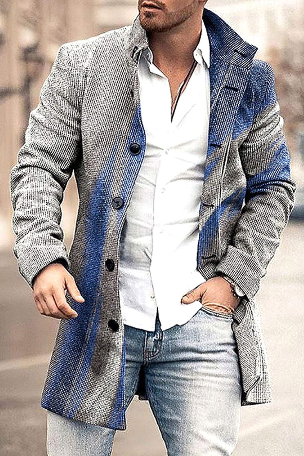 Men's Woolen Stand Collar Mid-length Trench Coat - enhanced image 5