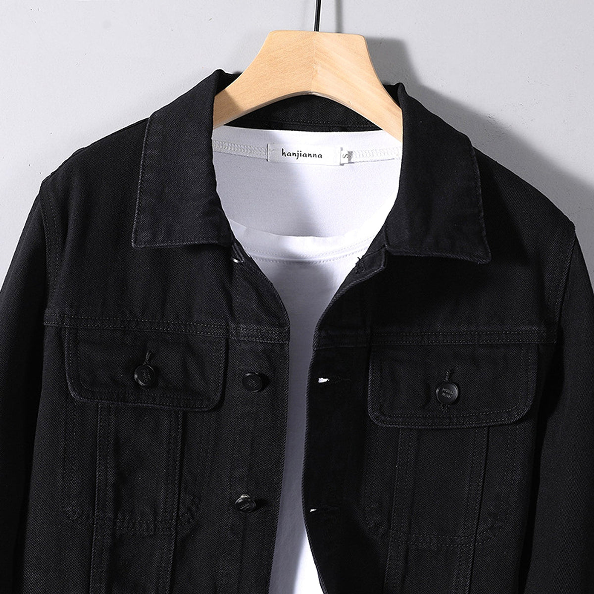 Men's Year Denim Clothes Black DressShirt