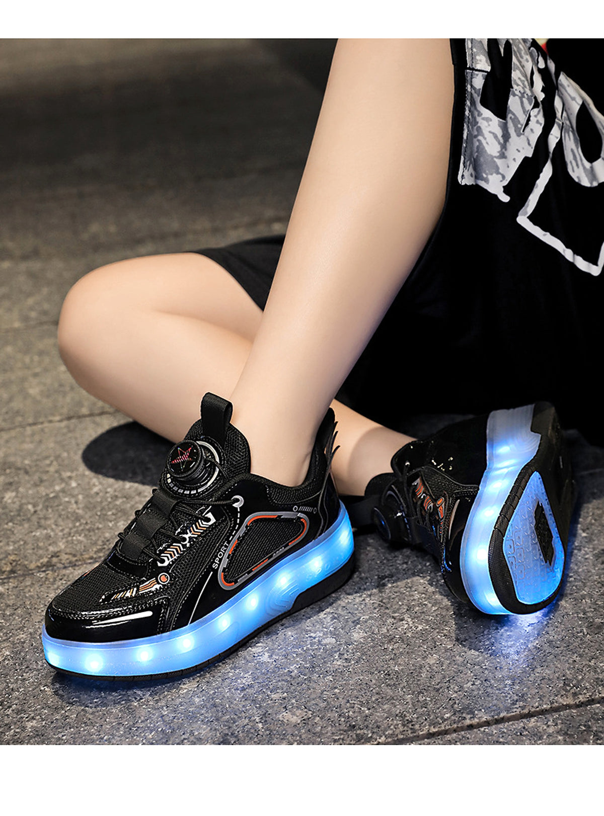 Mesh Double Wheel Heelys Children's Luminous Charging Roller Skating Deformation Skate Shoes - enhanced image 5