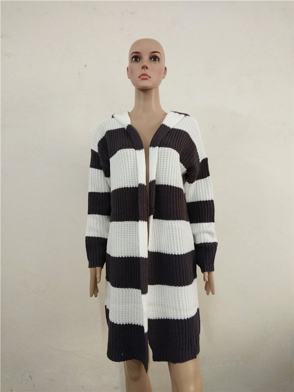Mid-color Hooded Mid-length Cardigan Jacket Women Sweater - enhanced image 5