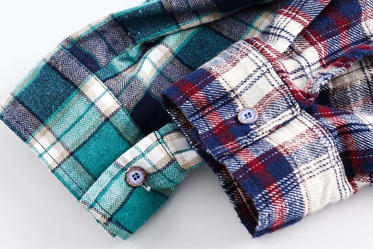 Multi-color Mosaic Plaid Fringed Hem Long Sleeve DressShirt Men - enhanced image 5
