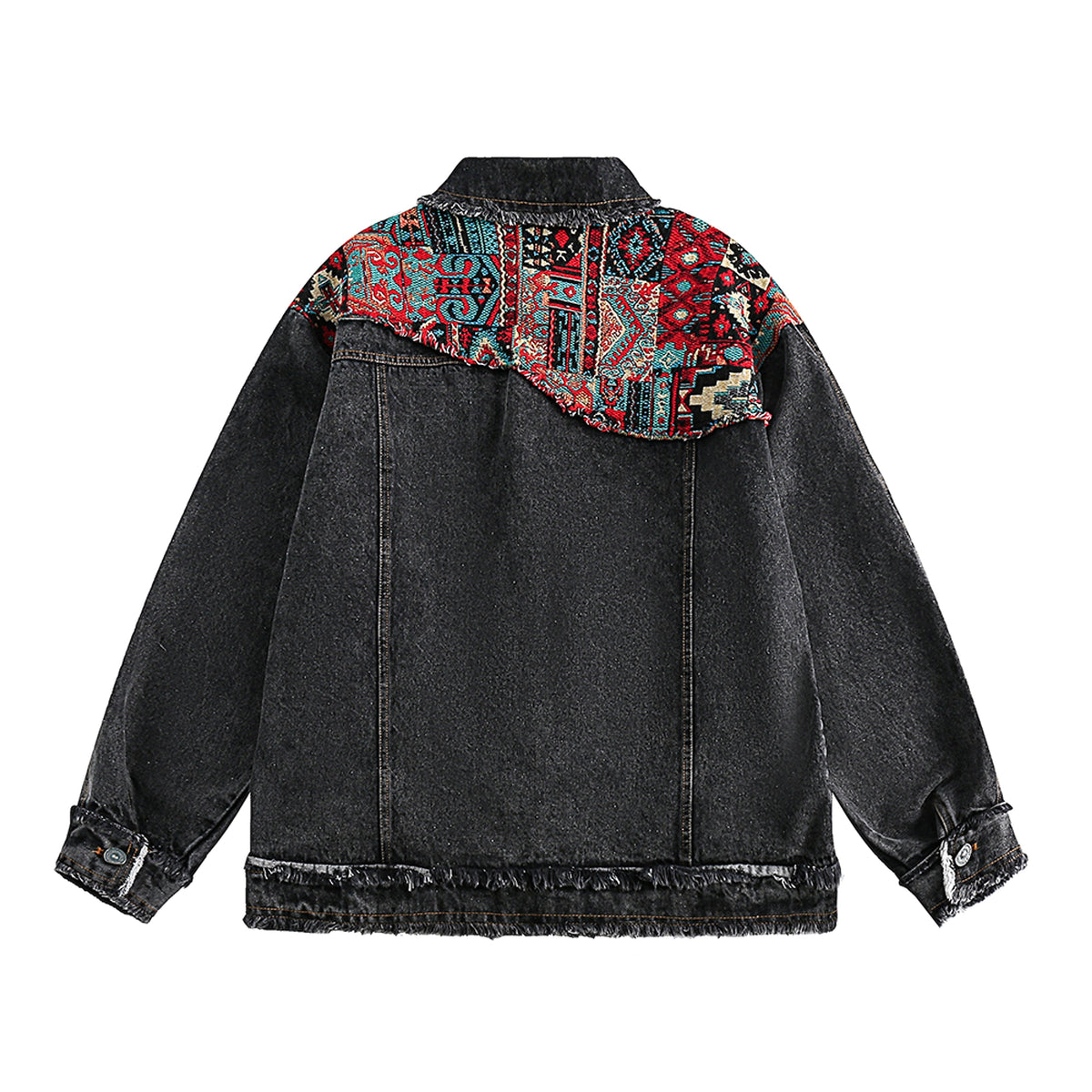 1. National Style Burrs Stitching Washed Denim Jacket - enhanced image 5