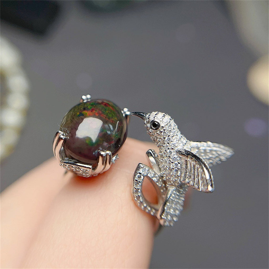 Natural Black Opal Ring For Women - enhanced image 5