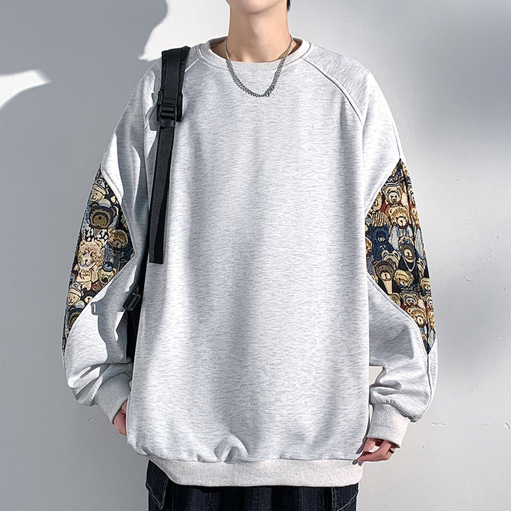 New Chinese style teddy bear embroidered patchwork hoodie - enhanced image 5