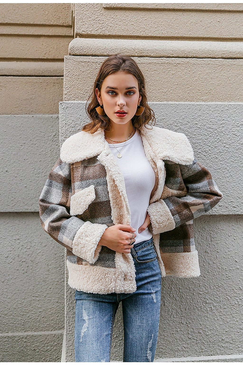 New coat plaid lamb wool thick plaid coat - enhanced image 5