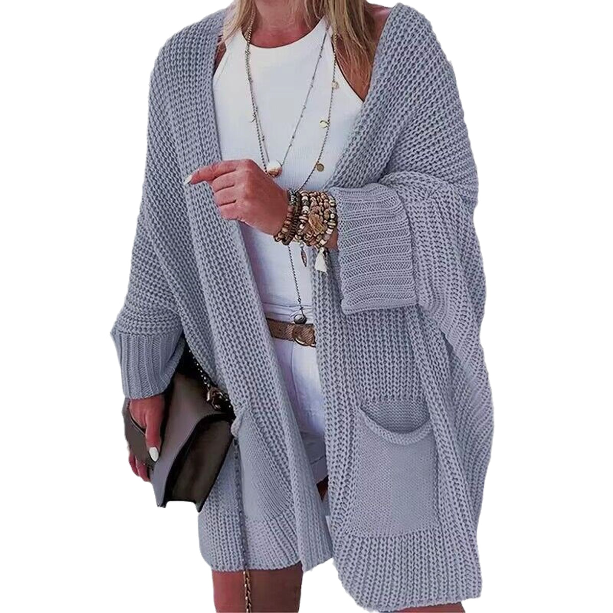 New Solid Color Loose Knitted Sweater Mid-length Coat - enhanced image 5