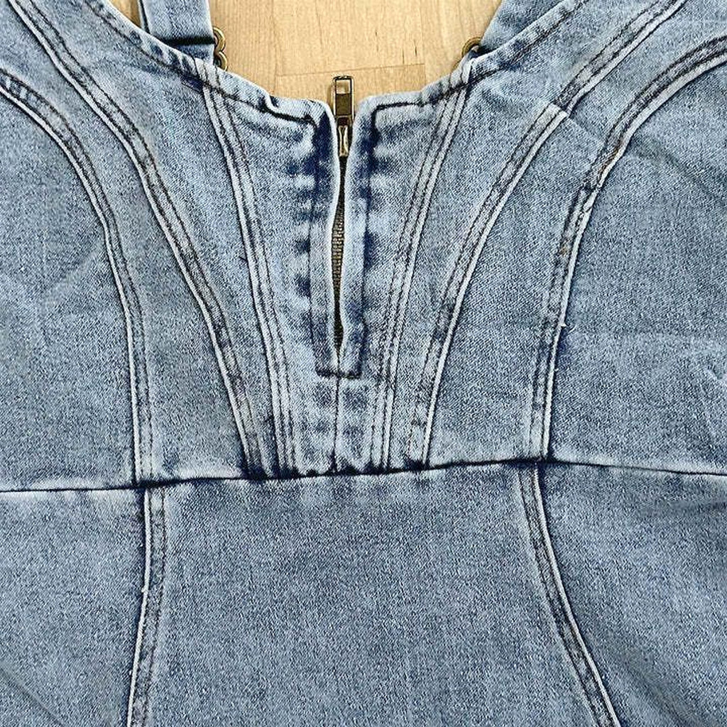 New U-neck Suspender Denim Dress Summer Casual Tight Slim Fit Dresses With Slit Design Womens Clothing - enhanced image 5